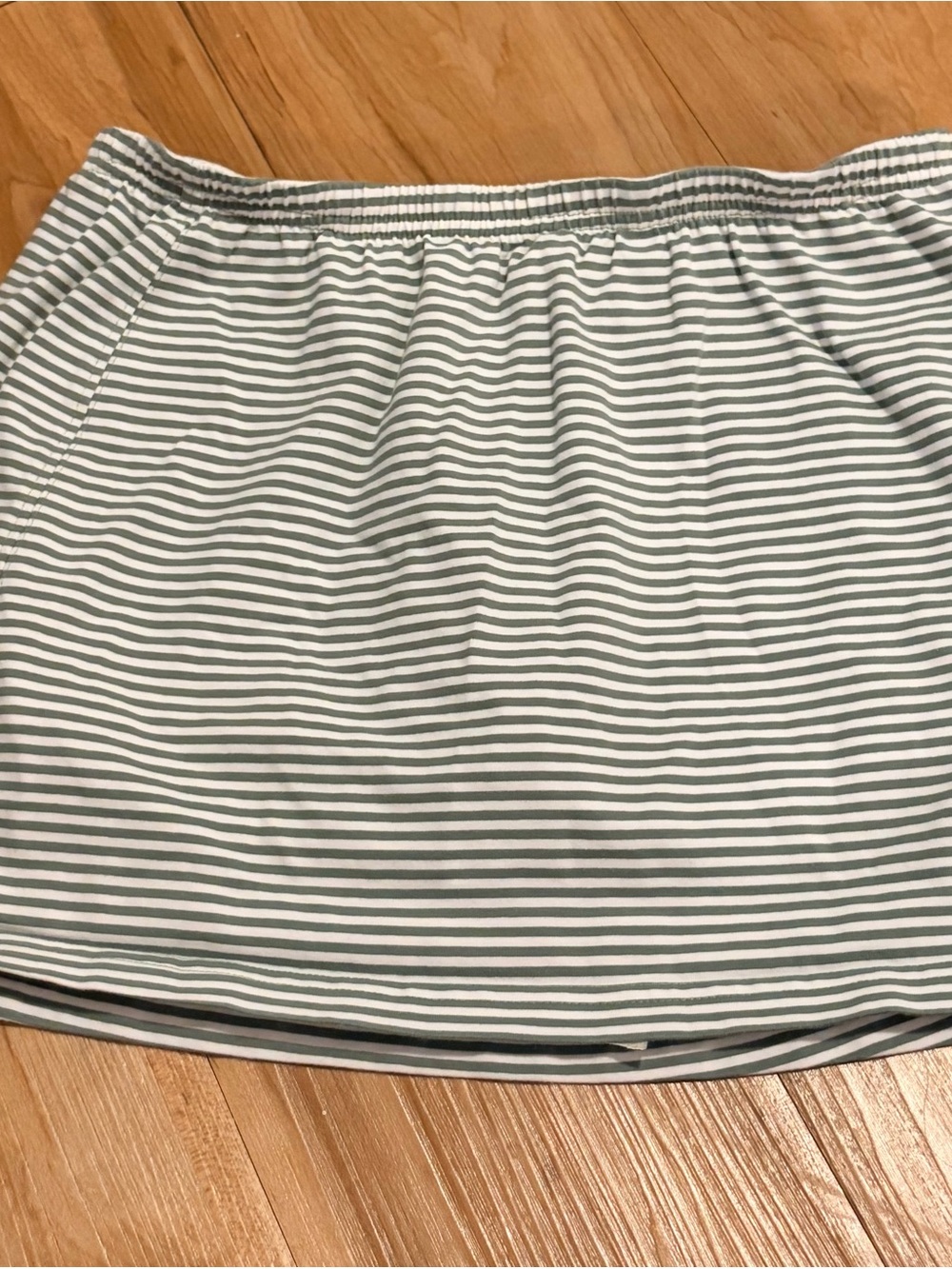 aerie Sage and White Striped Elastic-Waist Mini Skirt